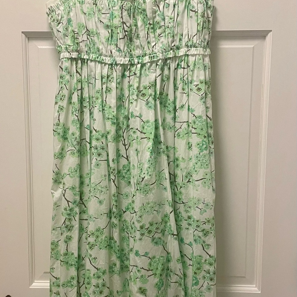 J. Crew Women’s Floral Green and White Midi Dress - Size 4